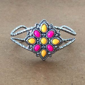 Paparazzi silver, pink, and orange bracelet